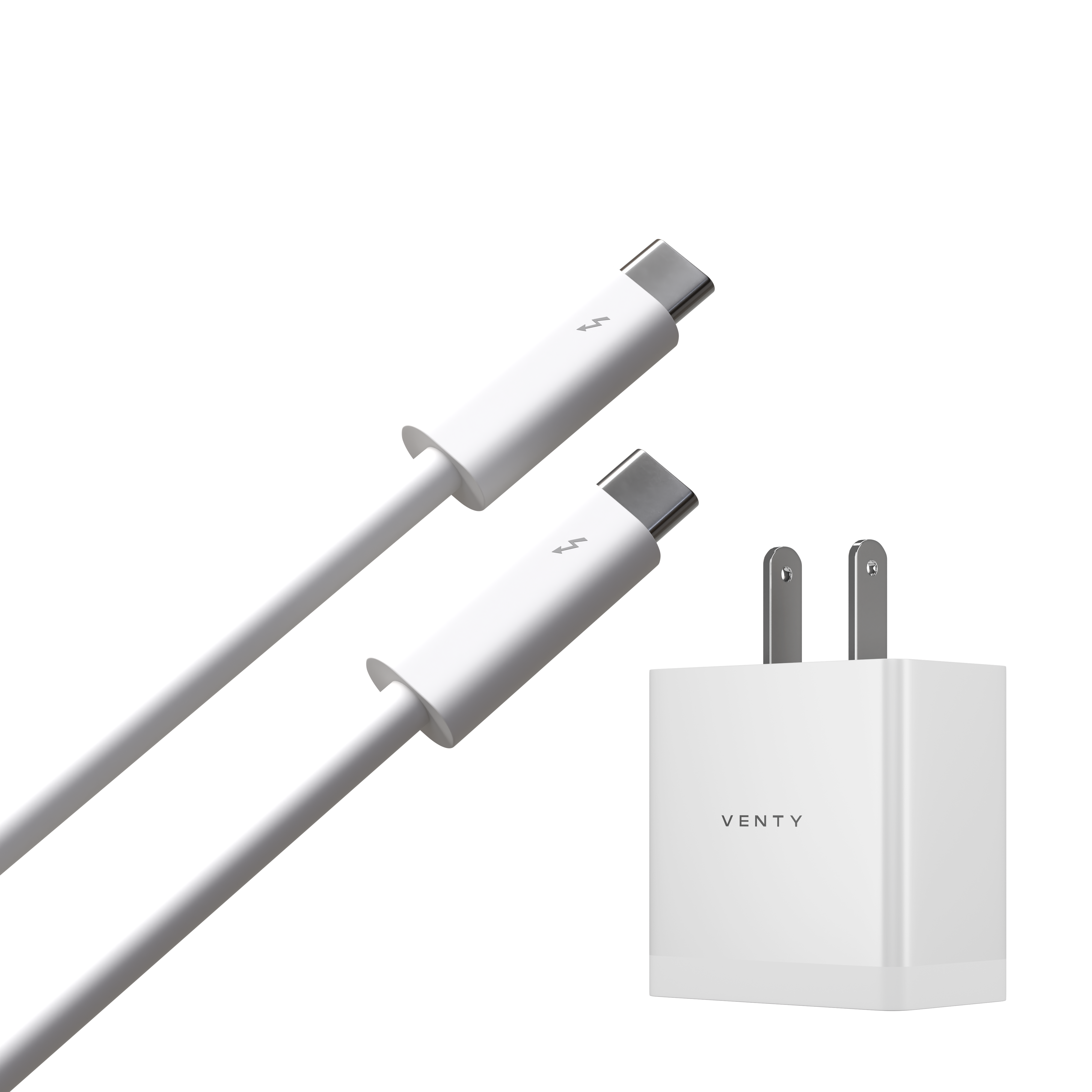 Two USB-C cables and a power adapter with 'VENTY' branding