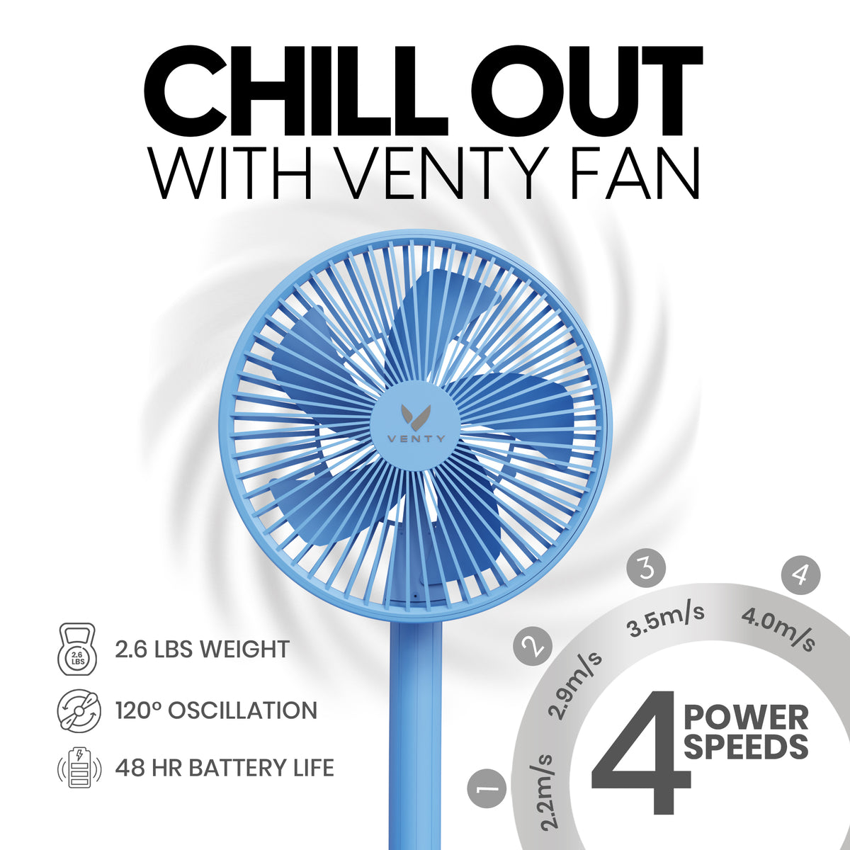 Venty Fan Rechargeable & Portable Fan - 48-Hour Battery Life – V E N T Y