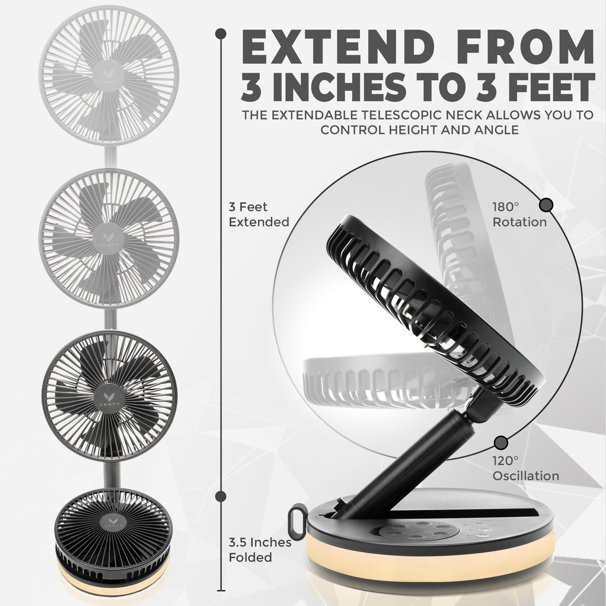 VENTY Portable Clip Fan - Rechargeable 10-Hour Battery With 360° Rotation & Aromatherapy